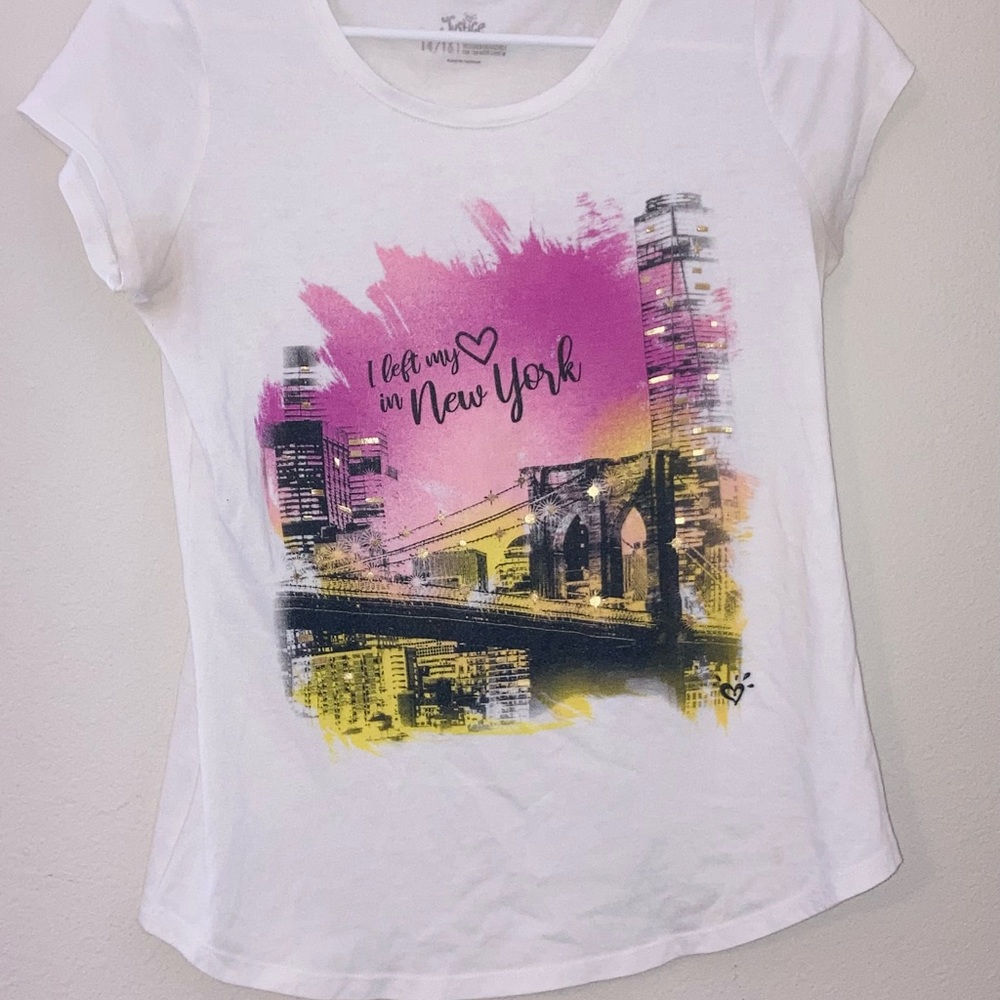 Justice “Left My Heart In New York” White Purple & Gold Shirt